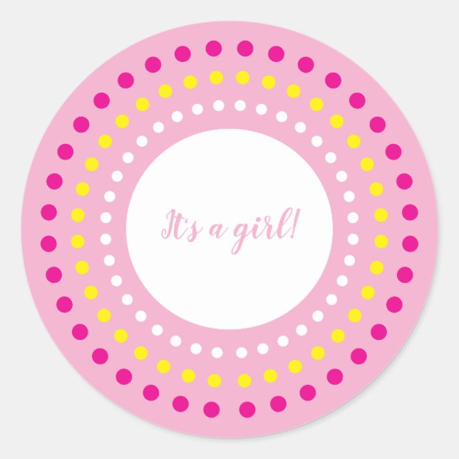 Adesivo Pink Polka Dots "It's a Girl!" Gender Reveal (Frente)