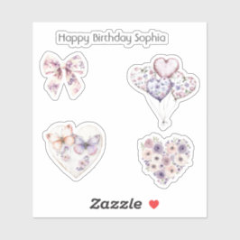 Adesivo Pink Purple Floral Heart Balloons Birthday