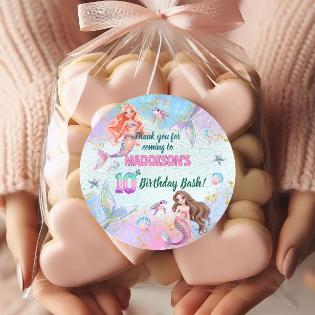 Adesivo Pink Purple Glitter Mermaids 10th Birthday Party (Criador carregado)