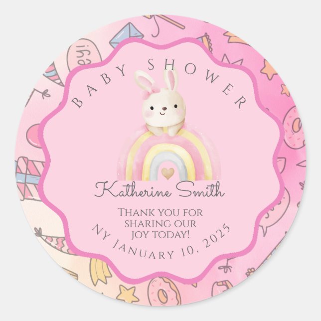 Adesivo pink rabbit cute baby shower (Frente)