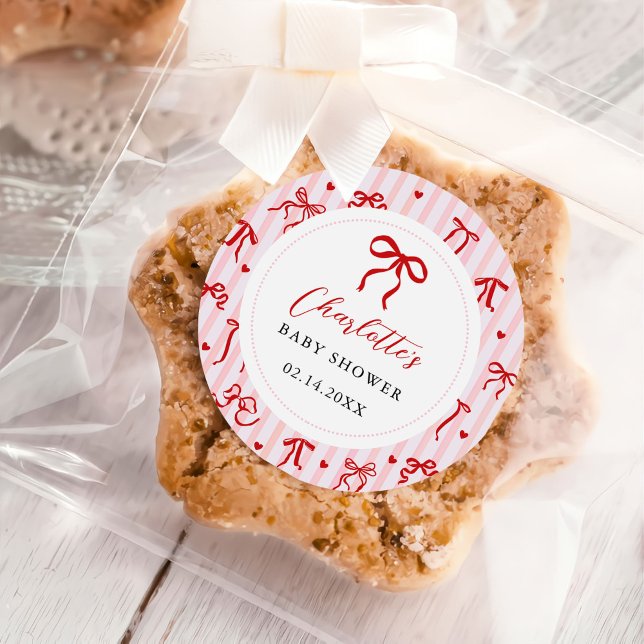 Adesivo Pink Red Coquette Bow Valentine Baby Shower (Criador carregado)