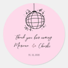 Adesivo Pink Retro Hand Drawn Disco Ball Illustration 