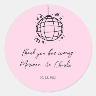 Adesivo Pink Retro Hand Drawn Disco Ball Illustration 