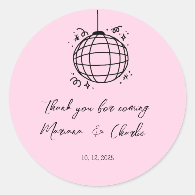 Adesivo Pink Retro Hand Drawn Disco Ball Illustration  (Frente)