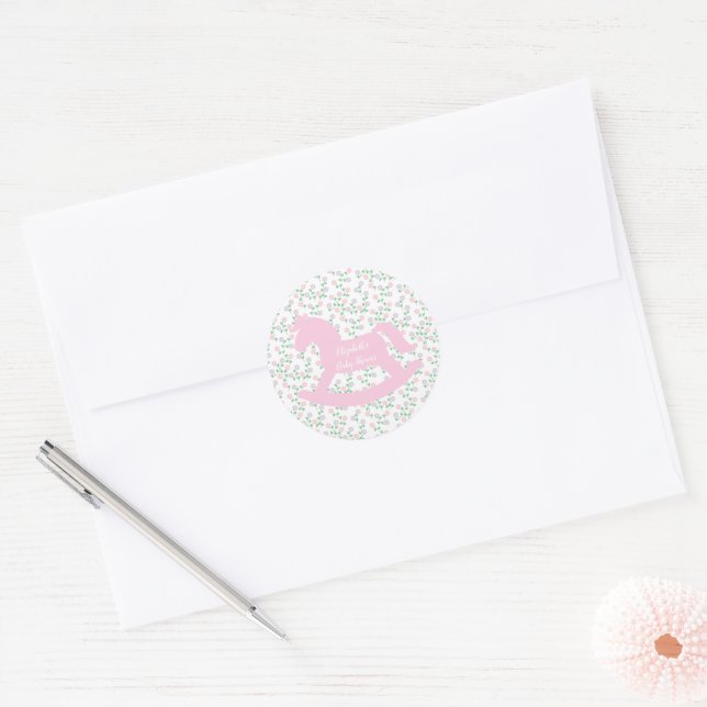 Adesivo Pink Rocking Horse Girl Baby Shower (Envelope)