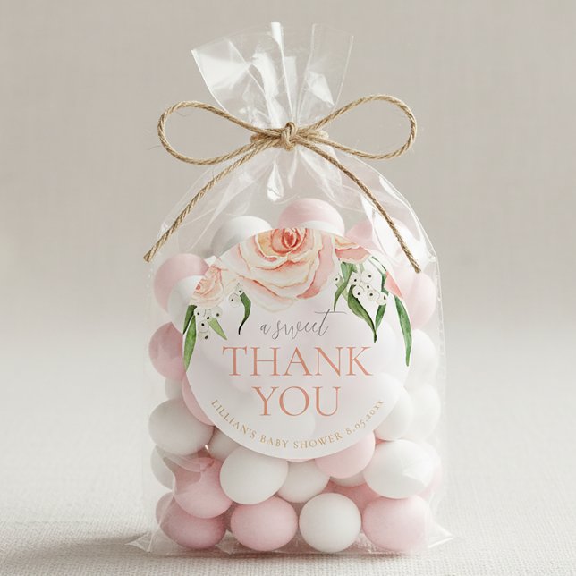 Adesivo Pink Rose Floral Girl Baby Shower Thank You (Criador carregado)