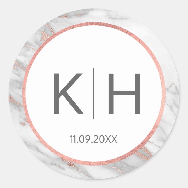 Adesivo PINK ROSE Gold FOIL Marble Weding Monogramas (Frente)