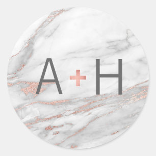 Adesivo PINK ROSE Gold FOIL Marble Weding Monogramas