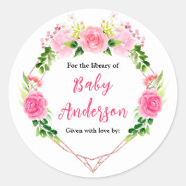 Adesivo Pink Roses Floral Baby Shower Bookplate