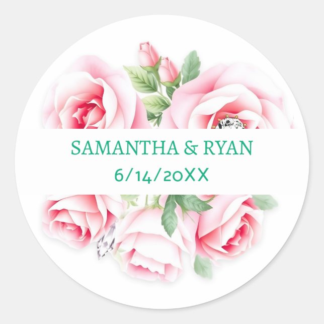 Adesivo Pink Roses & Green Foliage Wedding Personalized (Frente)