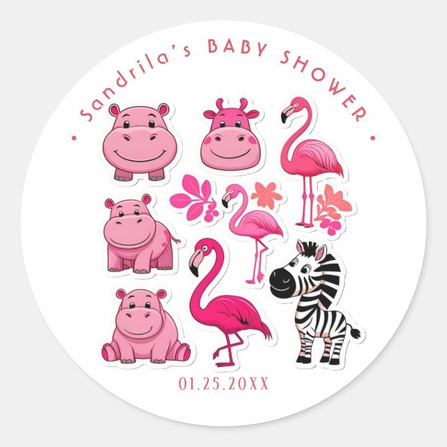 Adesivo Pink Safari Animals Theme Girl Birthday Party  (Frente)