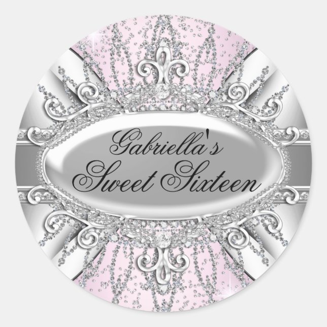 Adesivo Pink & Silver Sparkle Diamond Sweet 16 (Frente)