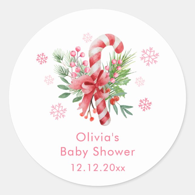 Adesivo Pink Snowflake Festive Candy Girl Baby Shower  (Frente)