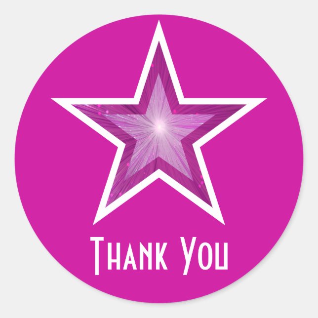 Adesivo Pink Star "Obrigado", colante redondo rosa (Frente)