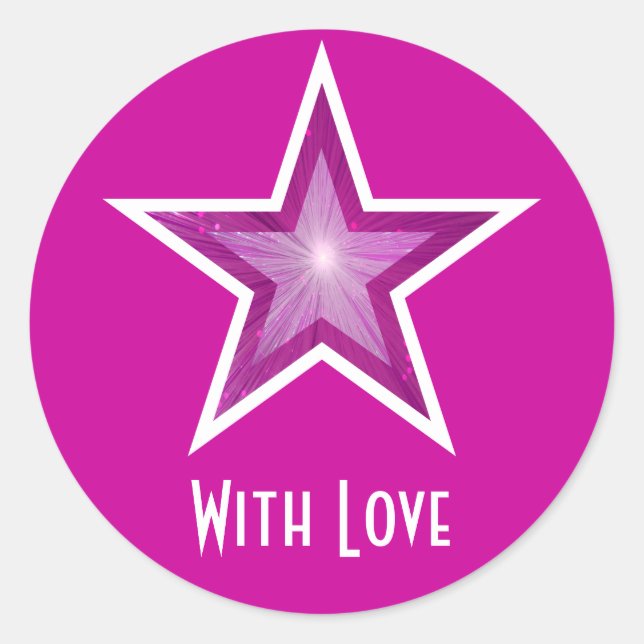 Adesivo Pink Star 'With Love', colante redondo rosa (Frente)