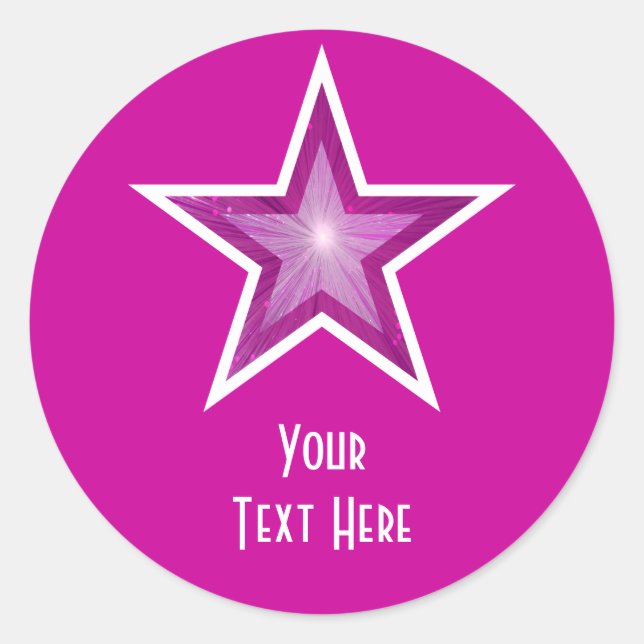 Adesivo Pink Star 'Your Text' (Seu Texto), colante redondo (Frente)
