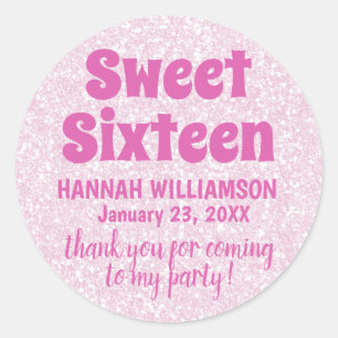 Adesivo Pink Sweet 16 Party Obrigado Stickers