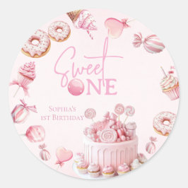 Adesivo Pink Sweet One Round Favor Stickers