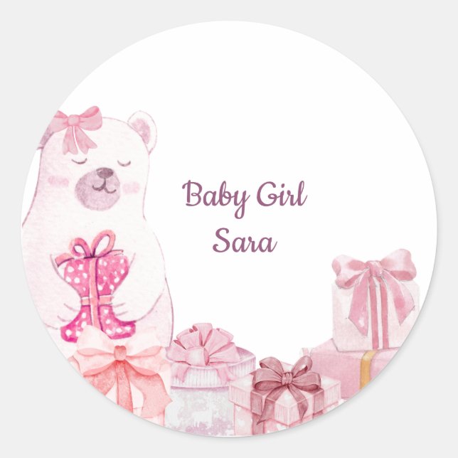 Adesivo Pink Teddy Bear Baby Shower Favor Sticker (Frente)