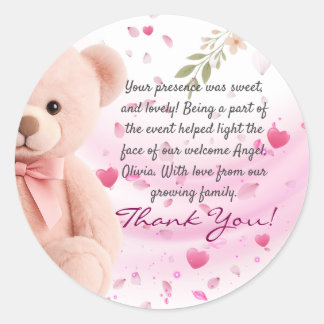 Adesivo Pink Teddy Bear Baby Shower Thank You Sticker