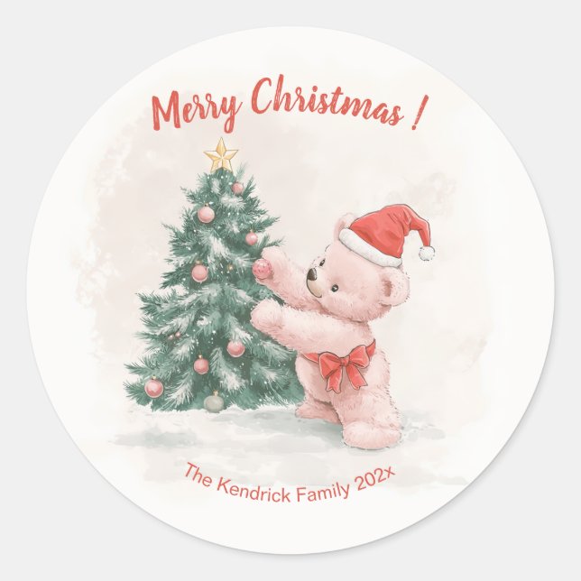Adesivo Pink Teddy Bear Retro Christmas (Frente)
