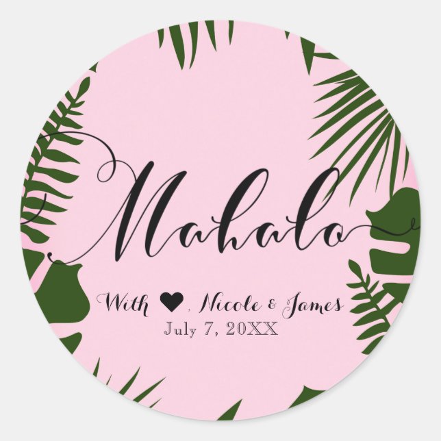 Adesivo Pink Tropical Green Leaves Beach Weding Mahalo (Frente)