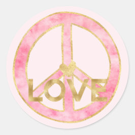 Adesivo Pink Watercolor Dourado Sinal de Paz Amor Coração
