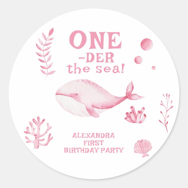 Adesivo Pink Whale Oneder The Sea 1st Birthday  (Frente)