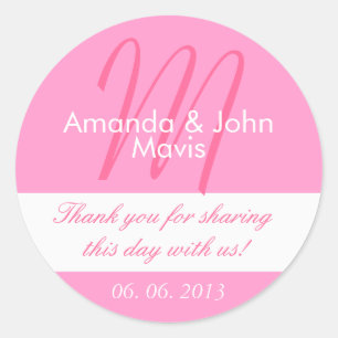 Adesivo Pink White Simple Casamento Inicial Favor Obrigado
