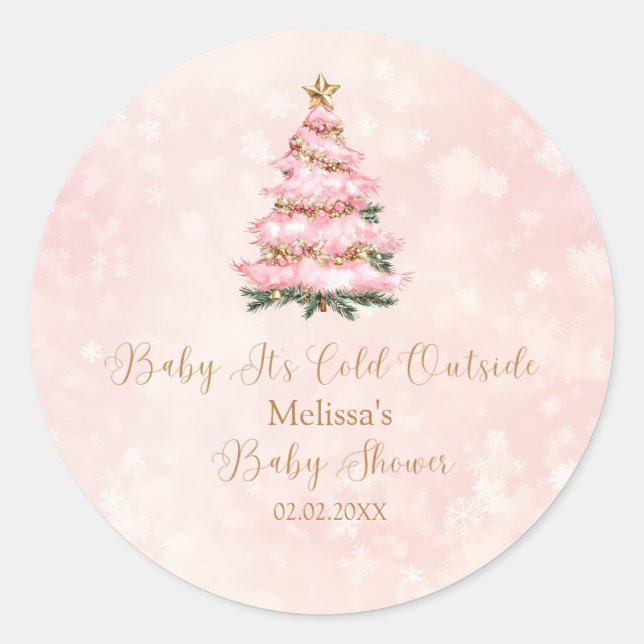Adesivo Pink Winter Baby Its Cold Outside Baby Shower (Frente)