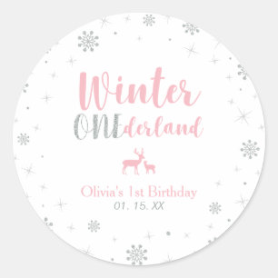 Adesivo Pink Winter Onderland primeiro aniversario Party F