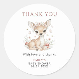 Adesivo Pink Woodland Deer Girl Baby Shower Thank You