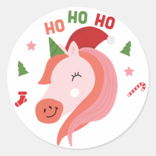 Adesivo Pinky Unicorn, palheta redonda de Natal