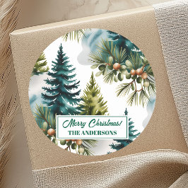 Adesivo Pino de Aquarela Padrão Elegante Inverno