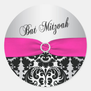 Adesivo Pinta, Prata e Vinheta Mitzvah Black Damask Bat