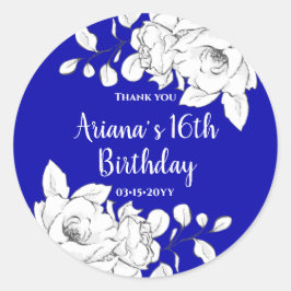 Adesivo Pintinho Moderno Blue White Floral Obrigado Cla