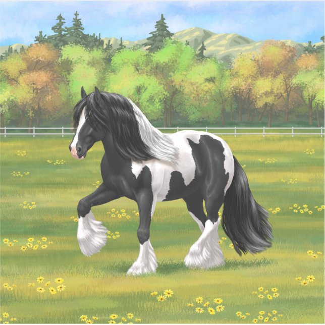 Adesivo Pinto Negro Piebald Gypsy Cavalo de Rascunho de Va (Frente)
