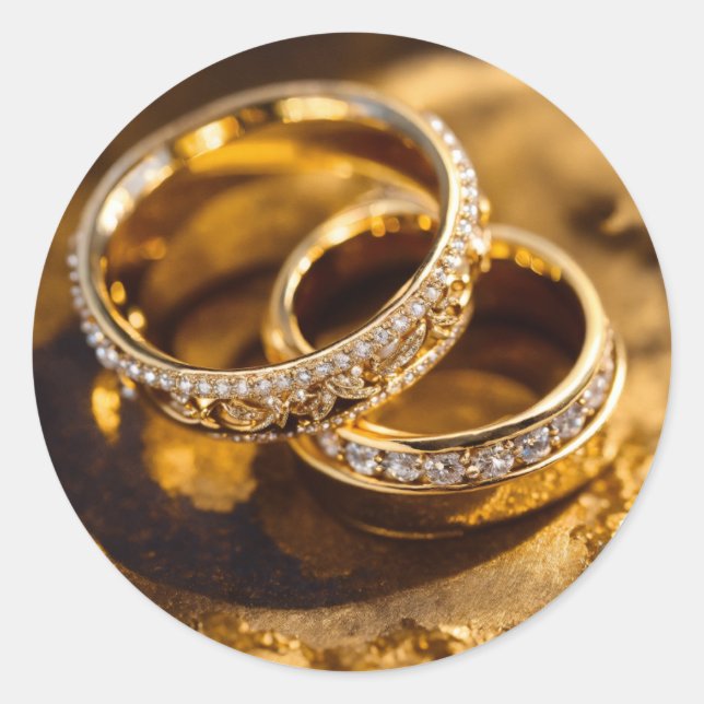 Adesivo Pintura a óleo dos anéis de casamento Dourados rom (Frente)