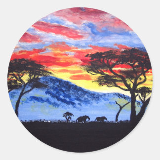 Adesivo Pintura Afro-Sunset Safari Animal Silhouter