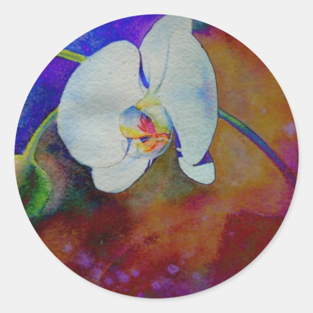 Adesivo Pintura aquosa de orquídea branca havaiana (Frente)