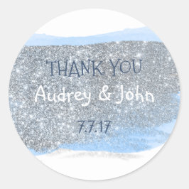 Adesivo Pintura Azul Pastel de Lata de Prata Obrigado