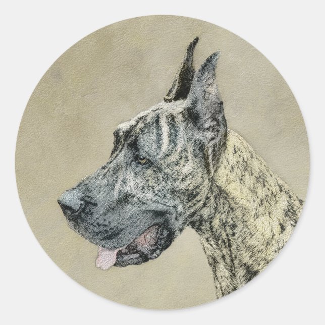 Adesivo Pintura com o Grande Dane (Brindle) - Arte Canina  (Frente)
