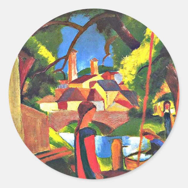 Adesivo Pintura de August Macke, Crianças na Fonte, (Frente)