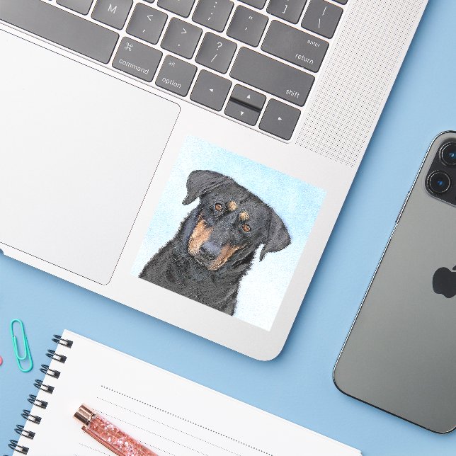 Adesivo Pintura de Beauceron - Arte de Cachorro Original B (Notebook com iPhone)