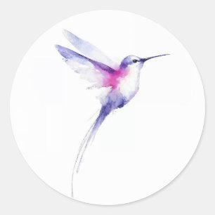 Adesivo Pintura de Beija-flor Aquarela Roxo Rosa