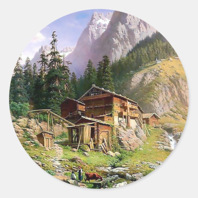 Adesivo Pintura de Cabine de Log de Alpes Suíços (Frente)