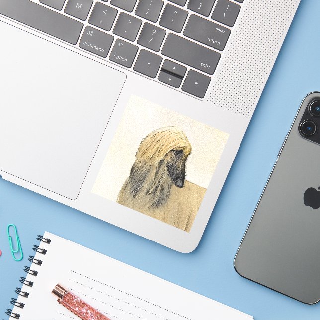 Adesivo Pintura de Cachorro Afegão - Arte de Cachorro Orig (Notebook com iPhone)