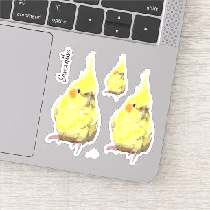 Adesivo Pintura de Cockatiel Amarelo Realista Personalizad