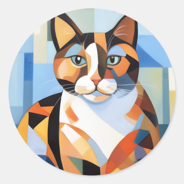 Adesivo Pintura de Composição de Gato Calico Cubista (Frente)