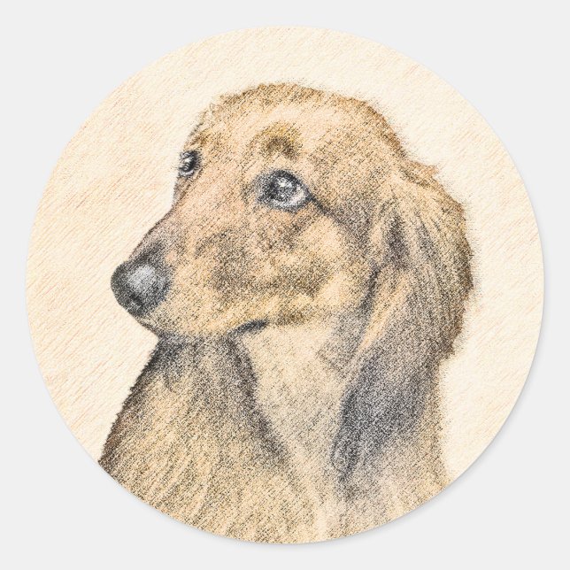 Adesivo Pintura de Dachshund (Longhaired) - Arte de Cão Or (Frente)